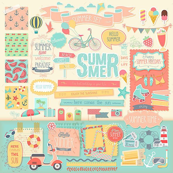 Summer Scrapbook Set. - Travel Conceptual