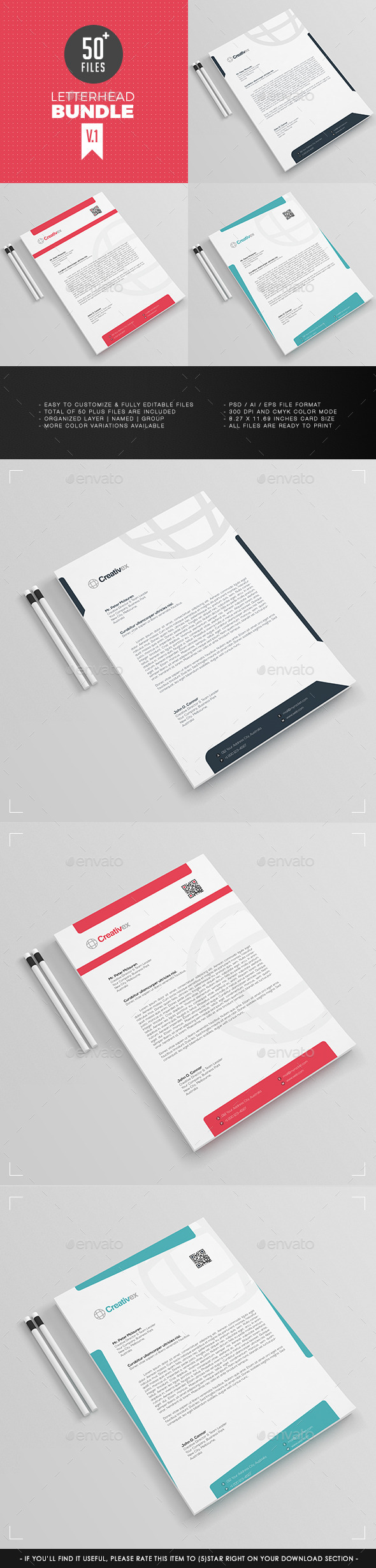 3 in 1 - A4 Letterhead Bundle V.1 - Stationery Print Templates