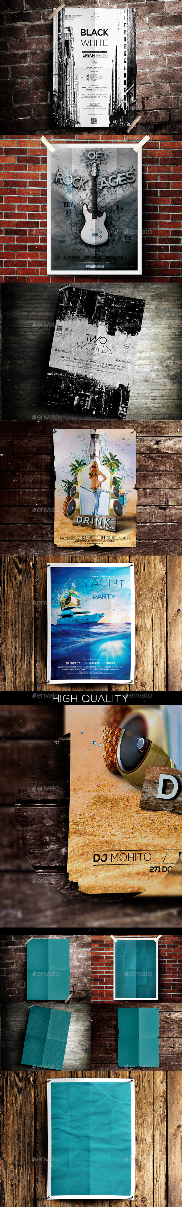 5 Grunge Poster Mockups - Posters Print