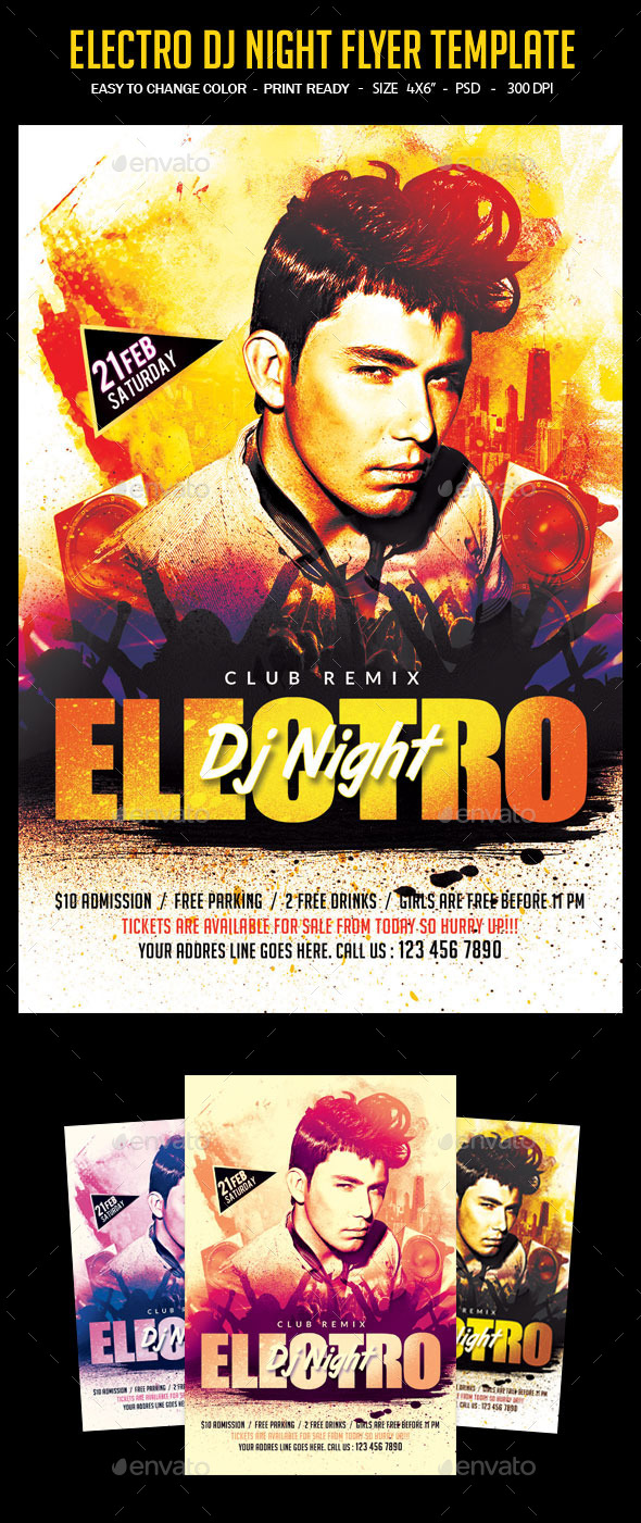 Electro DJ Night Flyer Template - Clubs & Parties Events