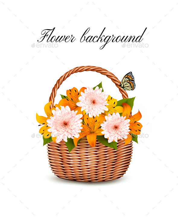 Summer Background Basket Full Of Flowers - Flowers & Plants Nature