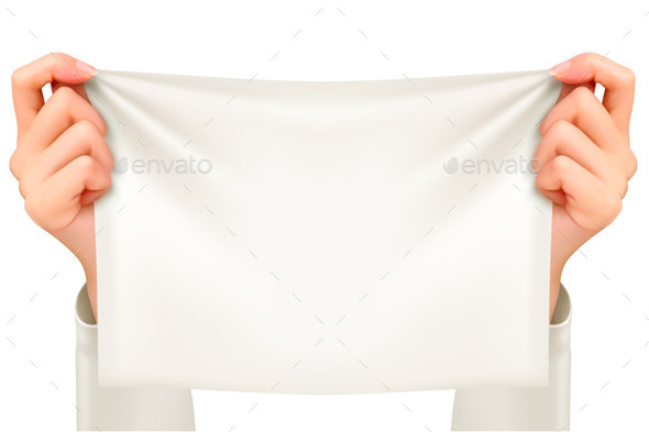 Hands Holding A Piece Of Cloth Banner Vector - Backgrounds Decorative