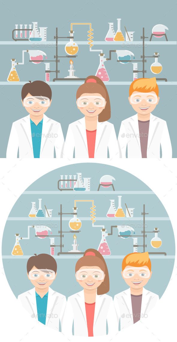 Kids in Chemistry Class Flat Education Concept - People Characters