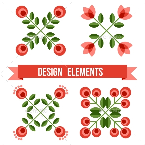 Set Of Design Elements - Retro Flowers - Flowers & Plants Nature