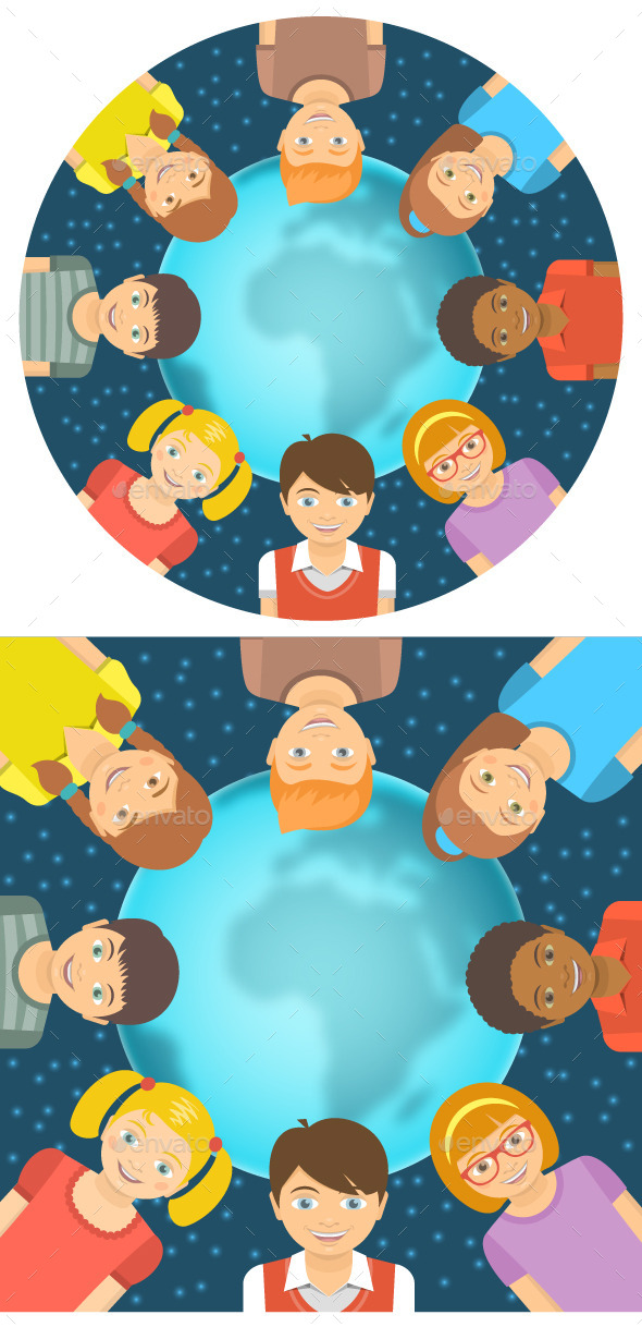 Kids of Different Races around Earth Flat Concept - People Characters