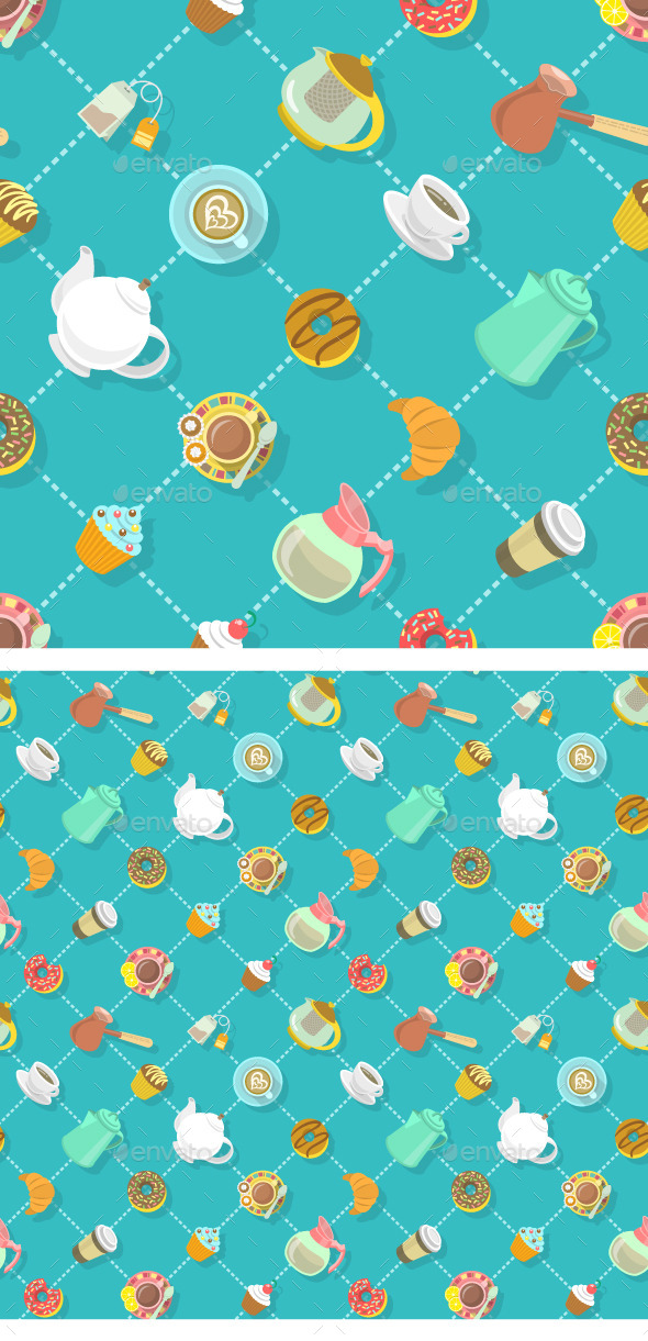 City Cafe Coffee and Tea Flat Seamless Pattern - Patterns Decorative