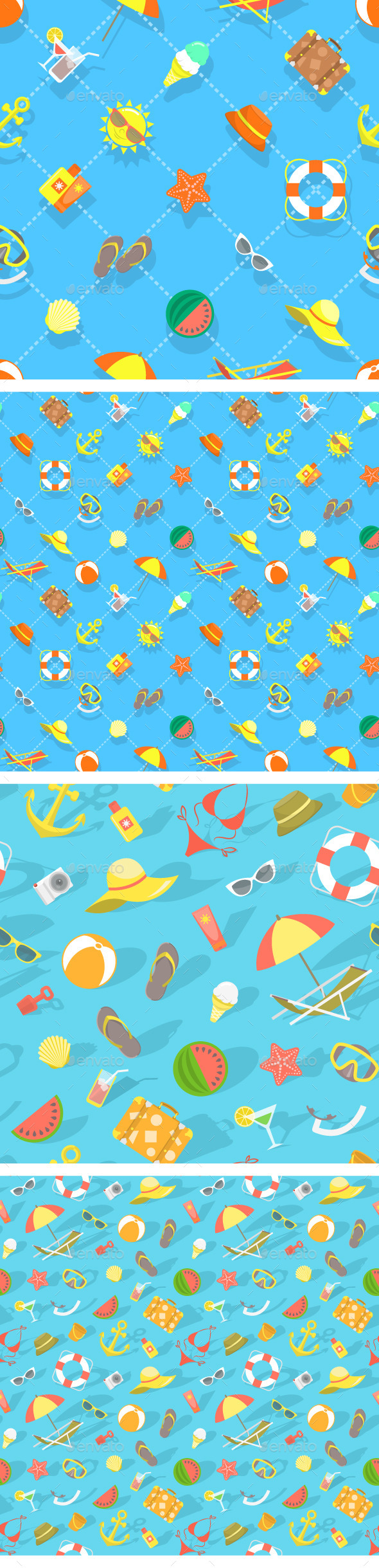 Summer Vacation Beach Icons Flat Seamless Pattern - Patterns Decorative