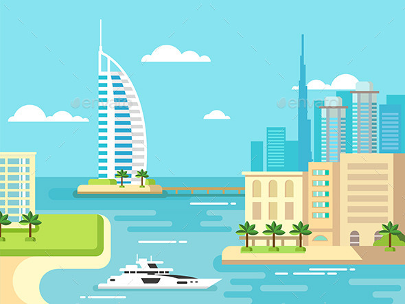 Dubai City Beach Skyline - Travel Conceptual
