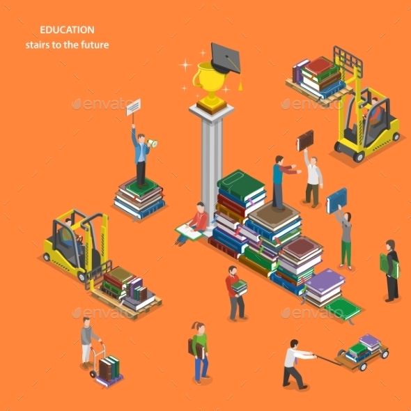 Education Flat Isometric Concept - Miscellaneous Vectors