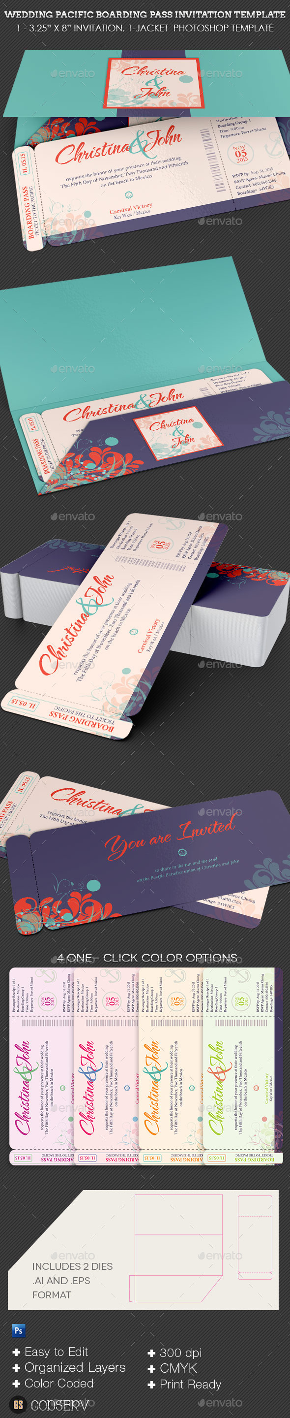 Wedding Pacific Boarding Pass Invitation Template - Weddings Cards & Invites