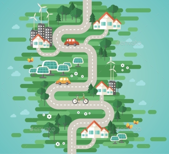 Flat Design Vector Illustration Concept Of Ecology - Technology Conceptual