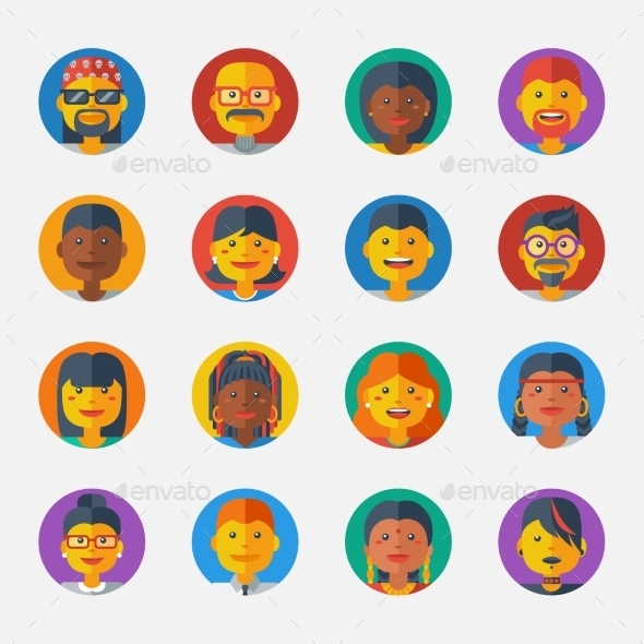 Set Of Avatar Flat Design Icons. Vector - People Characters