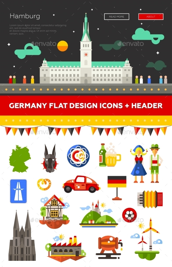 Set Of Flat Design Germany Travel Icons - Web Elements Vectors