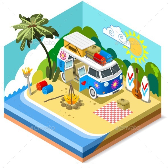 Beach Life Icon 3D Isometric - Seasons Nature