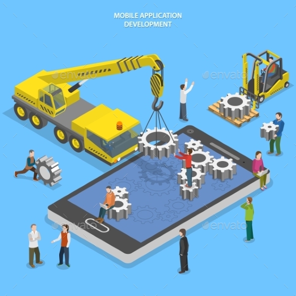 Mobile App Development Flat Isometric Vector - Web Technology