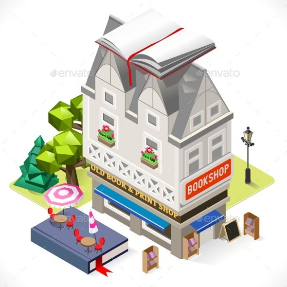 Book Shop City Building 3D Isometric - Buildings Objects