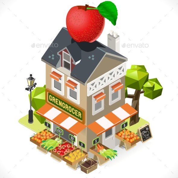 Greengrocer Shop City Building 3D Isometric - Buildings Objects