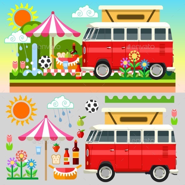 Flat Picnic Summer Time - Seasons Nature
