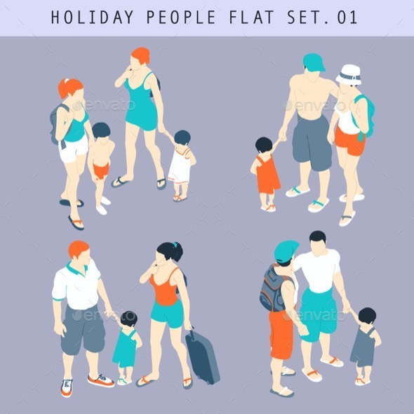 Tourist People 3D Flat Isometric Set - People Characters