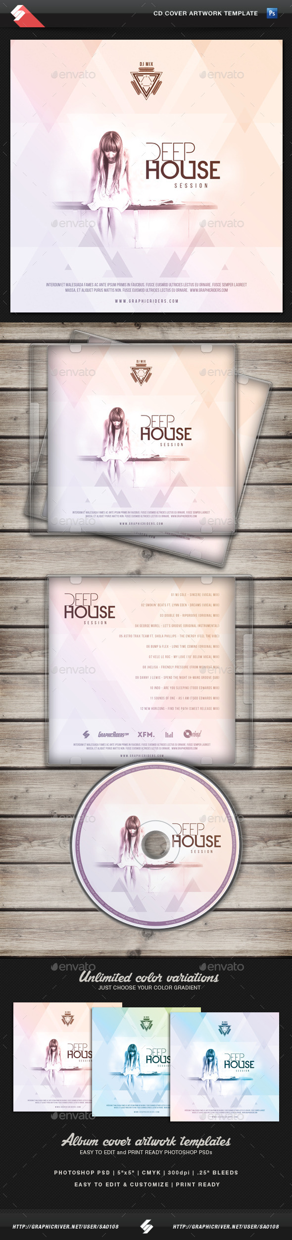 Deep House Session - CD Cover Template - CD & DVD Artwork Print Templates