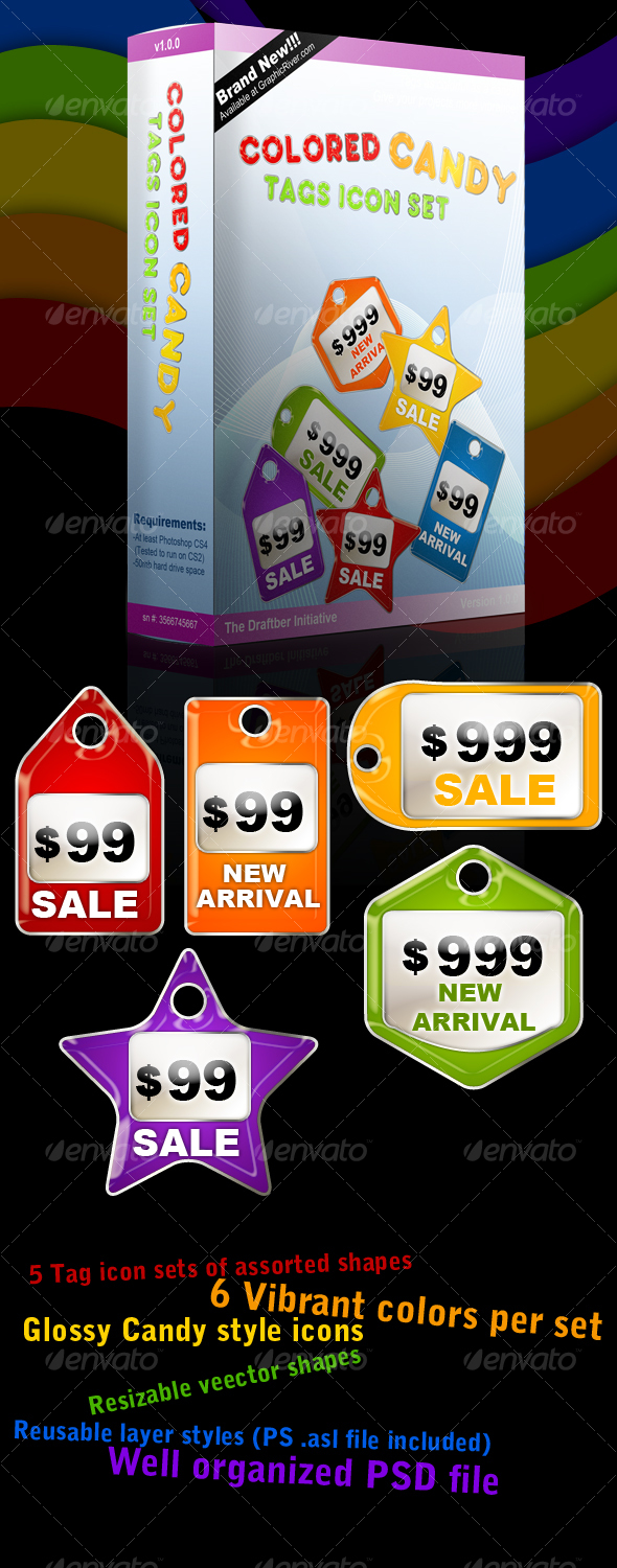 Colored Candy Price Tags Icon Set - Web Icons