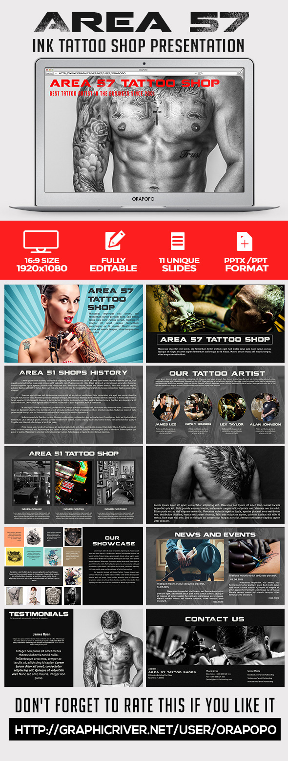 Area 57 Ink Tattoo Shop Presentation - Creative PowerPoint Templates