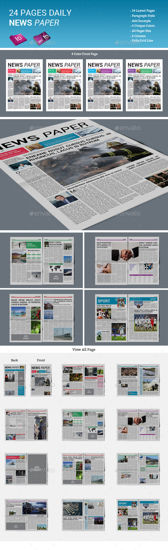 24 Pages Daily Newspaper - Newsletters Print Templates