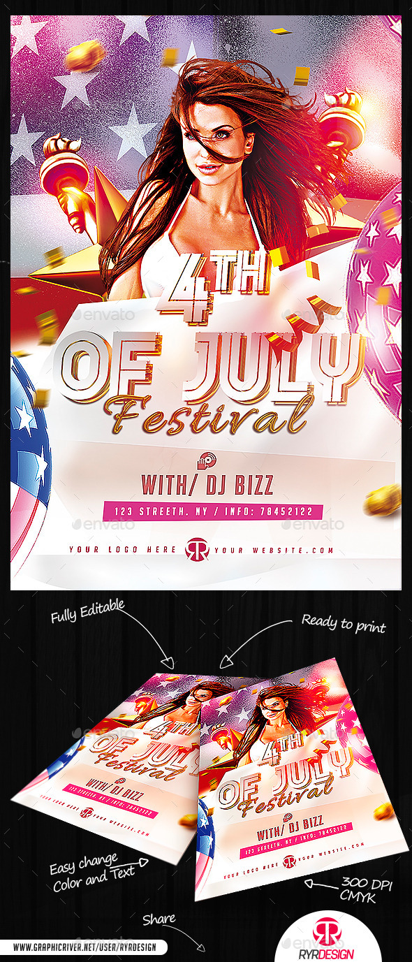 4th Of July Festival Flyer PSD - Holidays Events