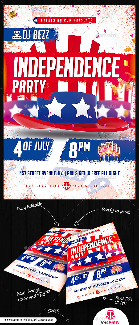 Independence Day Party Flyer PSD - Holidays Events