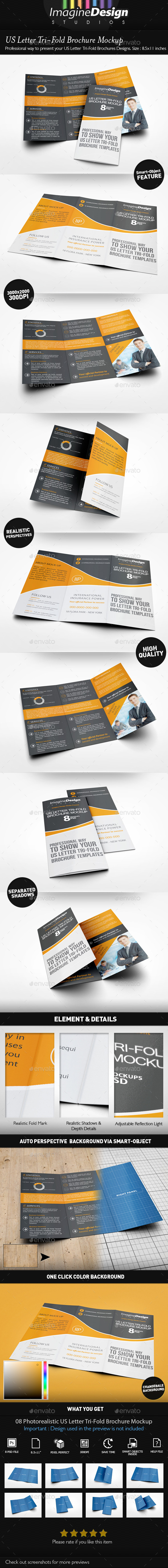 US Letter Tri-Fold Brochure Mockup - Brochures Print