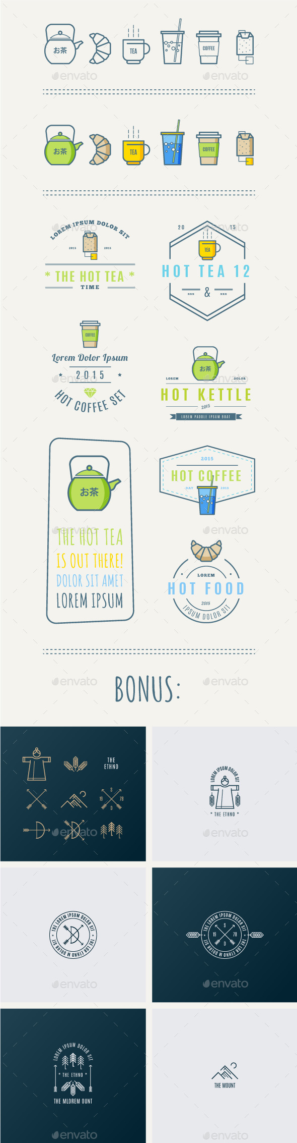 Trendy Retro Vintage Insignias and Symbols - Food Objects