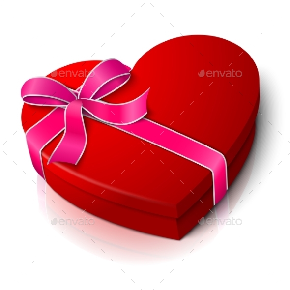 Vector Realistic Blank Bright Red Heart Shape Box - Valentines Seasons/Holidays