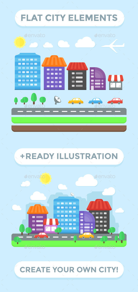 City Elements and Ready Illustration - Buildings Objects