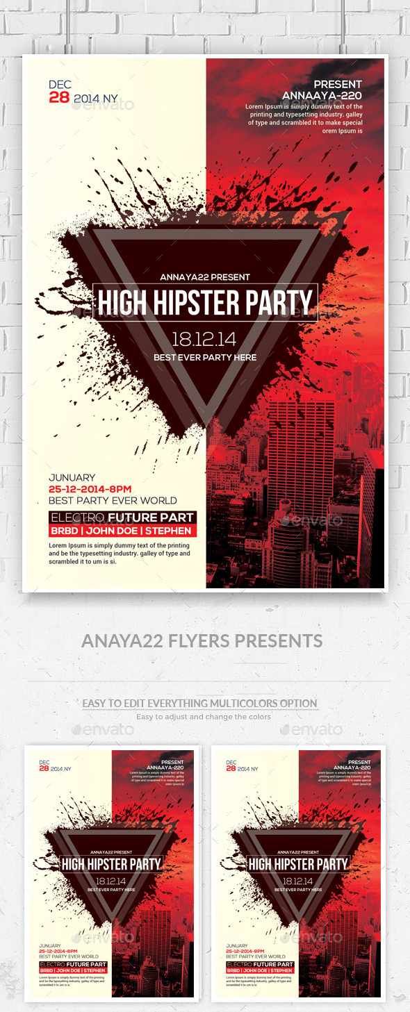 Hipster Party Flyers Psd Template - Clubs & Parties Events
