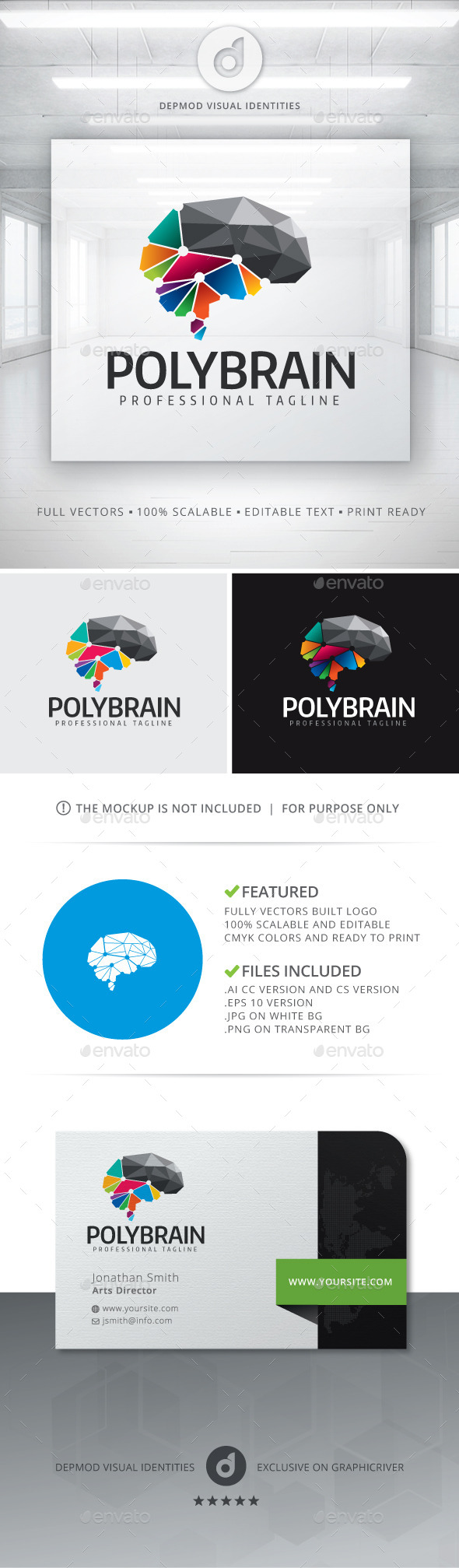 Poly Brain Logo - Symbols Logo Templates