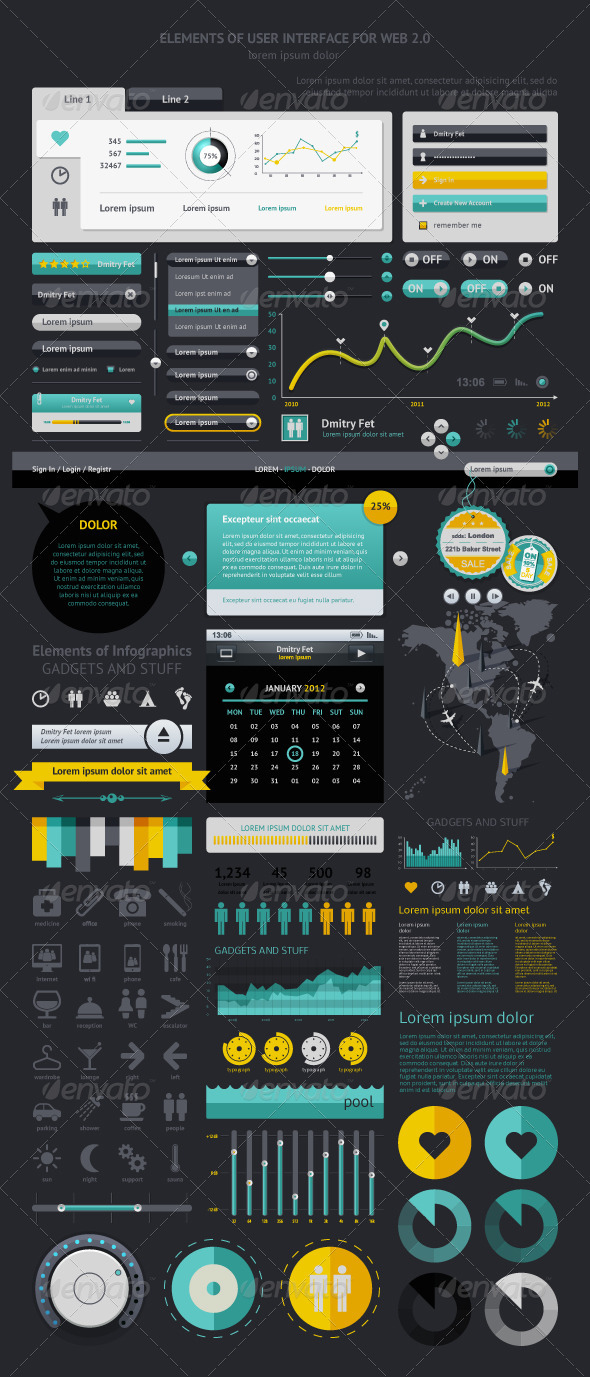 Elements of Infographics with buttons and menus - Infographics