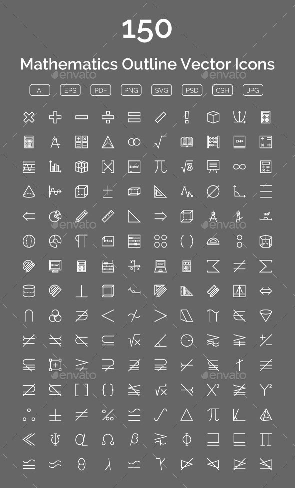 150 Mathematics Outline Vector Icons - Icons