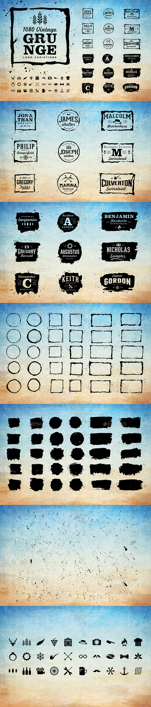 1080 Vintage Grunge Logo Variations - Badges & Stickers Web Elements