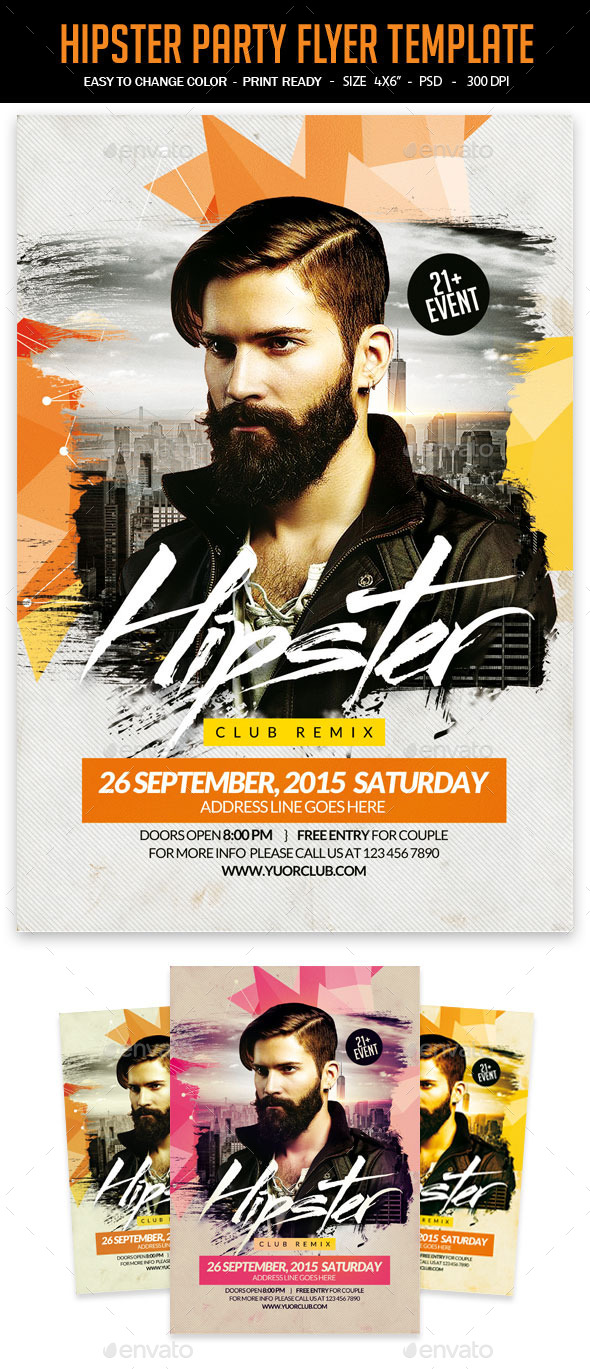 Hipster Party Flyer Template - Clubs & Parties Events