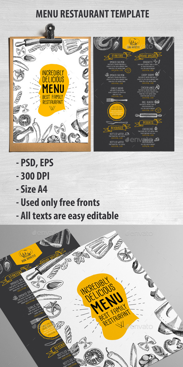 Cafe and Restaurant Template - Food Menus Print Templates