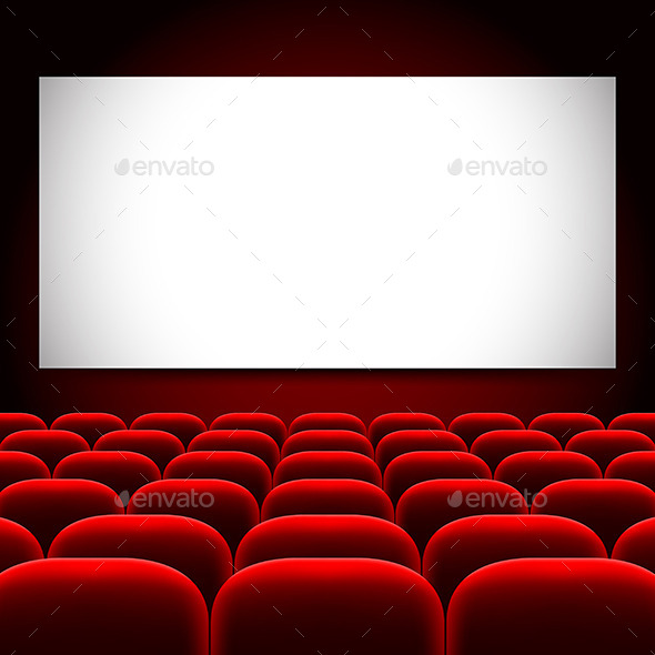 Cinema Screen and Red Seats Vector Background - Buildings Objects