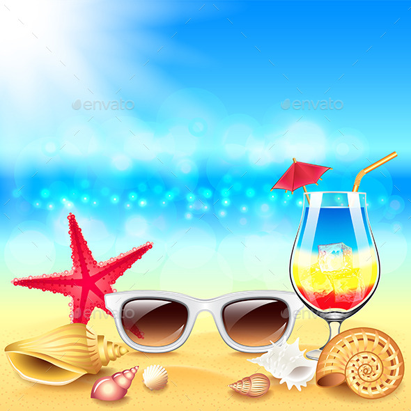 Summer Holidays Beach Vector Background - Travel Conceptual