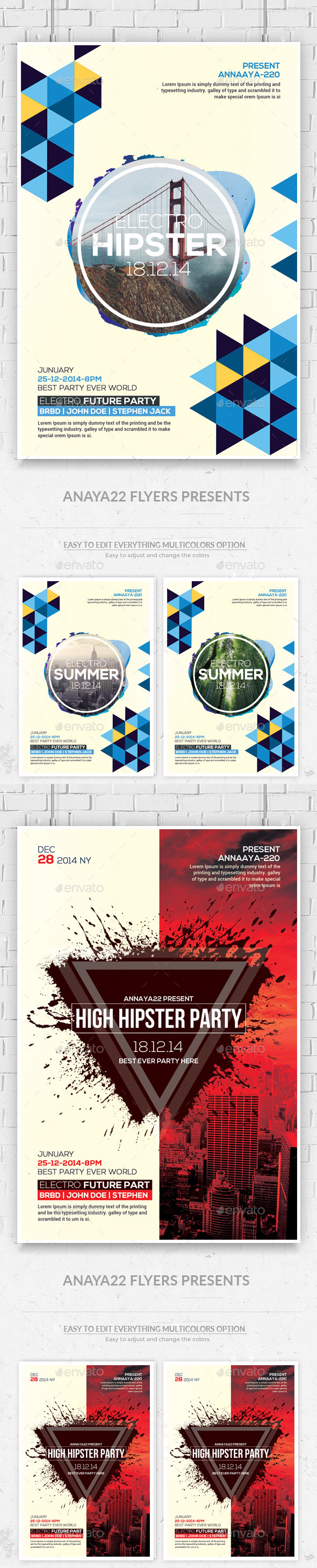 Hipster Party Flyers Bundle - Clubs & Parties Events