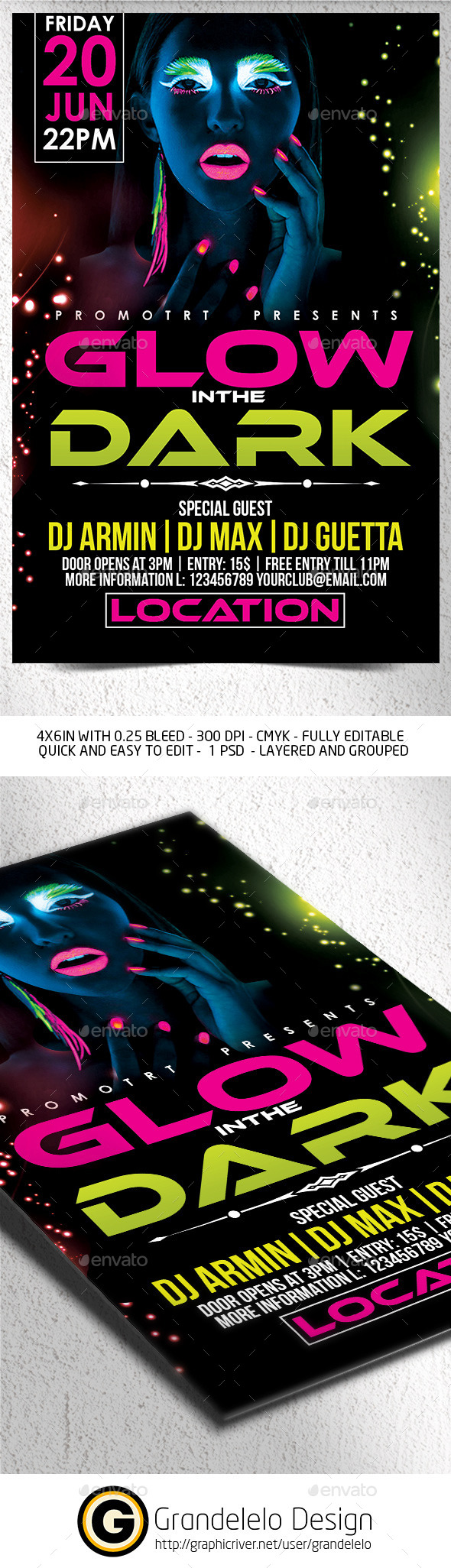 Glow in the Dark Flyer Template - Clubs & Parties Events