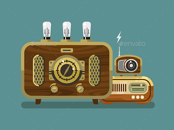 Vintage Radios In Flat Style - Communications Technology