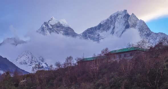 Mt. Kangtega and Mt. Thamserku, Dole, Everest Region, Nepal.