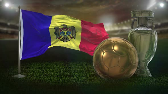 Moldova Flag With Football And Cup Background Loop alt