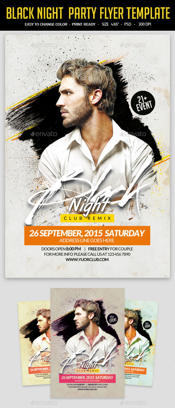 Black Night Party Flyer Template - Clubs & Parties Events