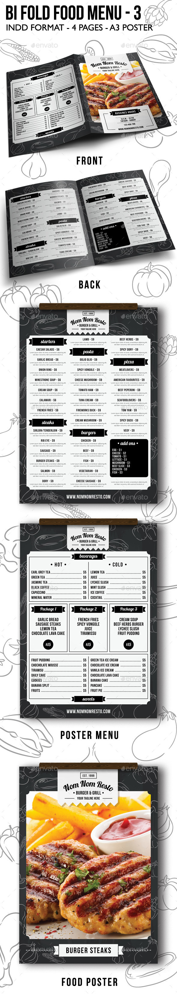 Bi Fold Food Menu - 3 - Food Menus Print Templates