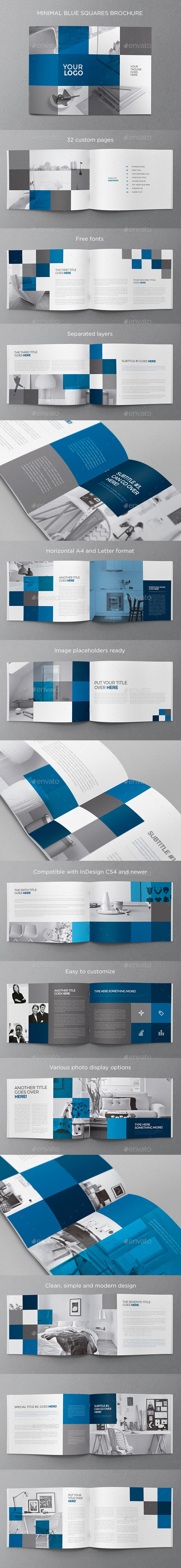 Minimal Blue Squares Brochure - Brochures Print Templates